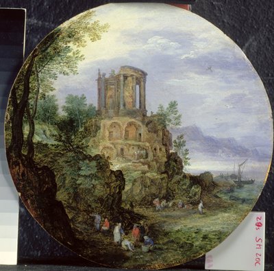 Paysage de la côte sud avec le temple de Vesta à Tivoli, 1595 - Jan the Elder Brueghel