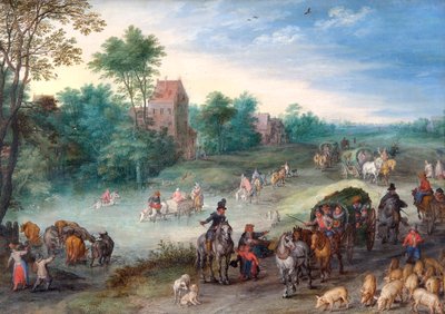 Voyageurs sur une route de campagne, avec du bétail et des cochons - Jan the Elder Brueghel