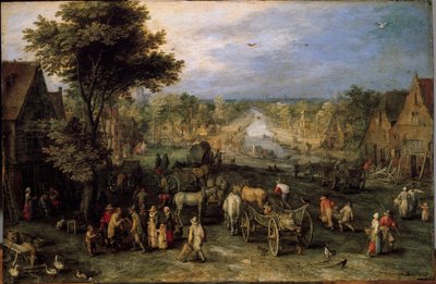Village avec des charrettes - Jan the Elder Brueghel