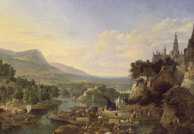 Chargement de barges sur le Rhin - Jan the Elder Griffier