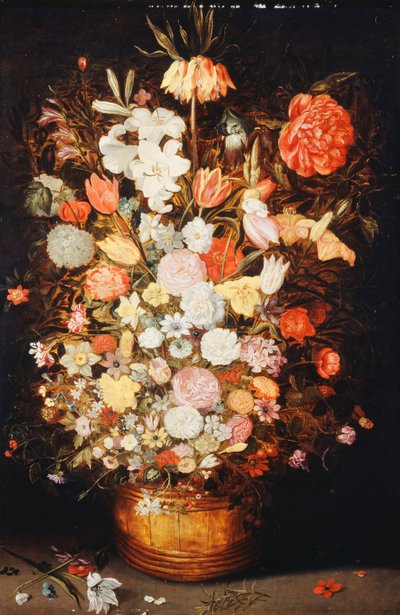 Nature morte de fleurs dans une cuve en bois, c.1630s - Jan Brueghel the Younger