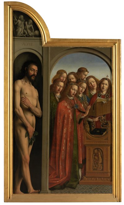 Adam et les anges chanteurs (huile sur toile) - Jan van (after) Eyck
