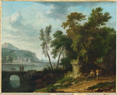 Paysage anime avec ruine et pont … - Jan van (follower of) Huysum