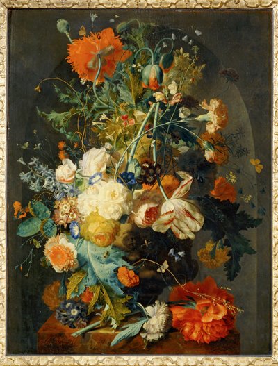 Vase des fleurs dans une niche ... - Jan van (follower of) Huysum