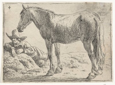 Cheval debout avec cavalier au repos Paysages avec chevaux (titre de la série) - Jan van Aken