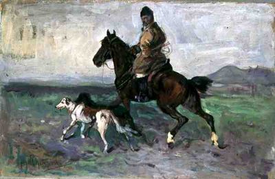Cavalier avec des lévriers, c.1890 - Jan van Chelminski
