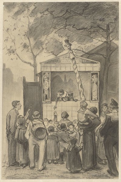 Spectateurs devant un théâtre de marionnettes - Jan van Essen (possibly)