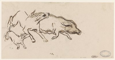 Deux chiens chassant un cochon - Jan van Essen