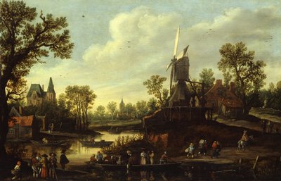 French : Paysage fluvial avec ferry River Landscape with a Ferry - Jan van Goyen