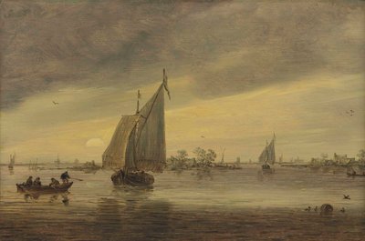 Lever de soleil sur le Haarlemmermeer avec un schmalship et d