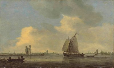 Vue de la rivière Merwede et de la ruine de la Huis te Merwede ; à l