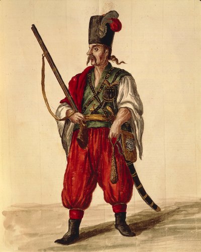 Uniforme de carabinier, Gli Abiti de Veneziani, livre illustré de costumes - Jan van Grevenbroeck