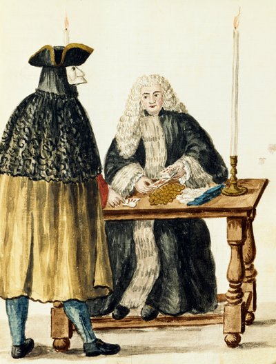Magistrat jouant aux cartes avec un homme masqué, par Jan Grevenbroeck (1731-1807), Italie - Jan van Grevenbroeck