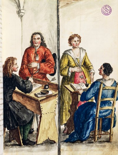 Agence matrimoniale, illustration du livre illustré des costumes vénitiens, par Jan Grevenbroeck (1731-1807), aquarelle, Italie - Jan van Grevenbroeck
