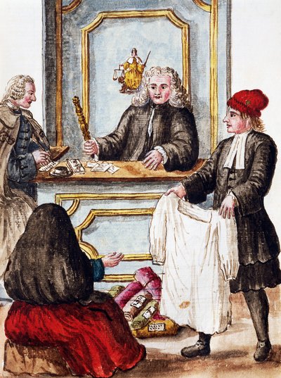 Mont-de-piété, illustration de Livre illustré des costumes vénitiens, par Jan Grevenbroeck, aquarelle, Italie - Jan van Grevenbroeck