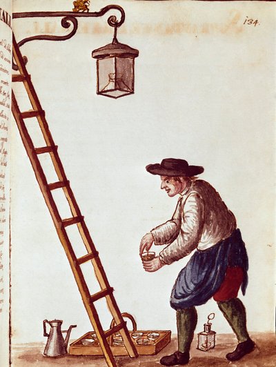 Petit métier : allumage des lampes (Aquarelle et encre d