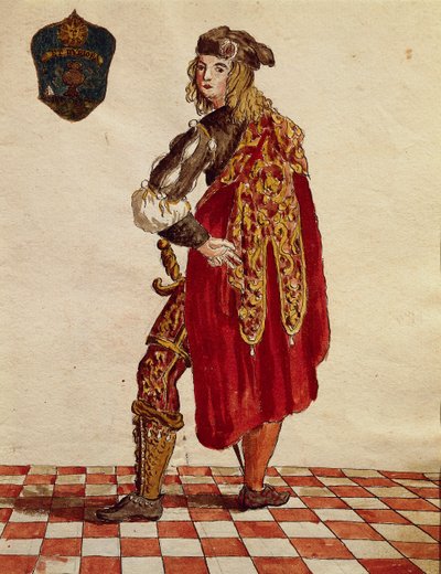 Costume de chevalier de la Confrérie de la Calza en 1564, par Jan van Grevenbroeck, Gli Abiti de Veneziani - Jan van Grevenbroeck