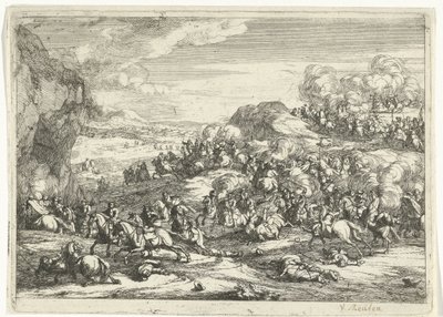 Paysage avec combat de cavaliers - Jan van Huchtenburg