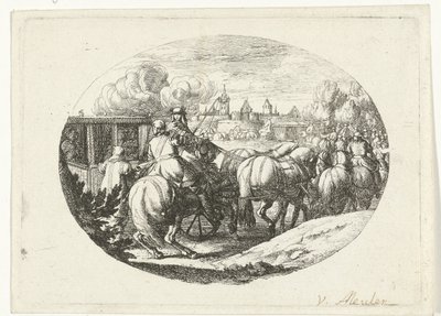 Armée et carrosses entrant dans la ville - Jan van Huchtenburg