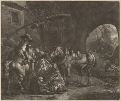 Mère avec deux enfants et un cheval devant une auberge - Jan van Huchtenburgh