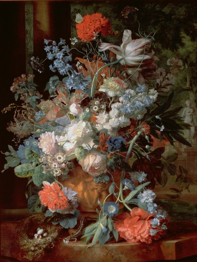 Bouquet de fleurs dans un paysage - Jan van Huysum