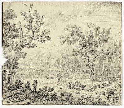 Paysage avec chèvres, chevrier et ruines - Jan van Huysum