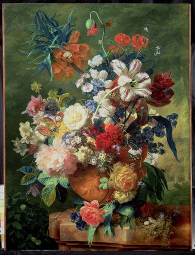 Nature morte de fleurs et nid d