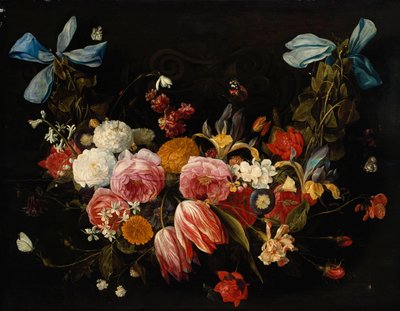 Guirlande de roses, tulipes, dahlias et autres fleurs - Jan van Kessel