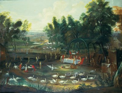 Une fête champêtre de renards et de cygnes - Jan van Kessel
