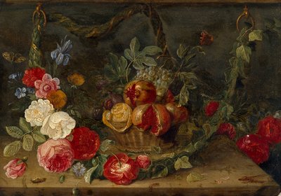 Composition de nature morte décorative avec un panier de fruits - Jan van Kessel