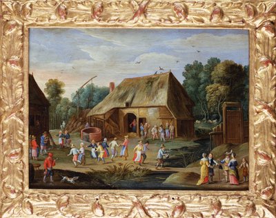 La noblesse à une danse paysanne dans une cour de ferme - Jan van Kessel