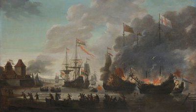Les Hollandais brûlant des navires anglais lors du raid hollandais sur la Medway, 20 juin 1667 - Jan van Leyden