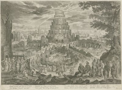 Nimrod fait construire la Tour de Babel (Royaalbijbel) - Jan van Londerseel