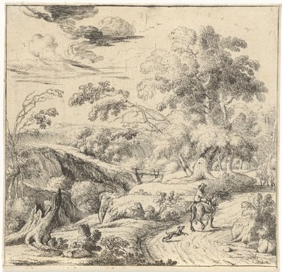 Paysage avec un cavalier sur un âne - Jan van Nickelen