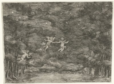 Décor de scène avec des anges dans le ciel nocturne - Jan van Ossenbeeck