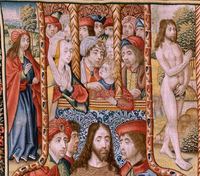 Tapisserie flamande. Série Épisodes de la vie de la Vierge. Les prophéties sont accomplies à la naissance du Christ. Première tapisserie de la série. Modèles attribués à Jan van Roome (ou van B) - Jan van Roome