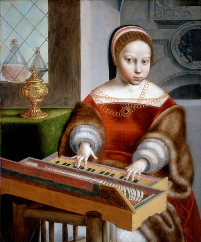 Jeune Femme jouant du Clavecin - Jan van Sanders workshop of Hemessen