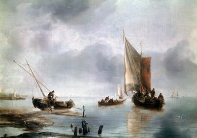 Un petit navire par vent léger, et un autre échoué, vers 1650-1660, par Jan van de Cappelle (1624-vers 1679) - Jan van de Capelle or Cappelle