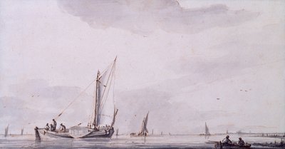 Pêcheurs et voiliers sur un estuaire par temps calme - Jan van de Capelle or Cappelle