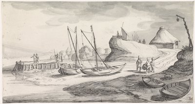 Bateaux sur une rive de rivière - Jan van de Velde (II)