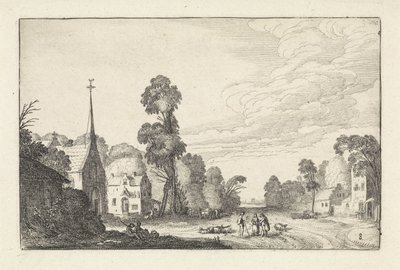 Figures et bétail dans un village avec une église (Paysages, Amenissimae aliquot requculae) - Jan van de Velde (II)