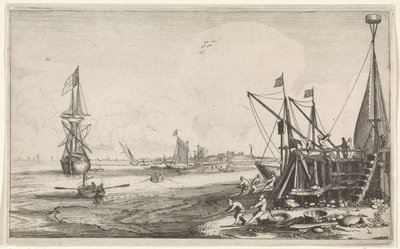 Jetée avec pêcheurs ramenant leurs filets - Jan van de Velde (II)