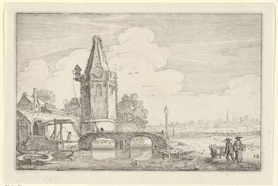Paysage avec une tour et un pont sur la rivière Niers - Jan van de Velde (II)