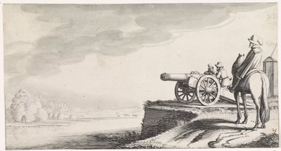 Cavalier et deux soldats près d