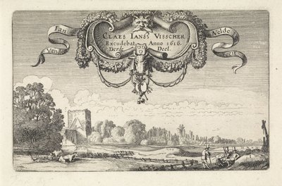 Figures reposant dans un paysage avec des vaches et une tour - Jan van de Velde (II)