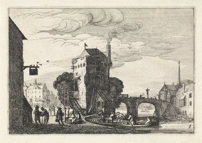 Vue de la ville avec un pont sur une rivière - Jan van de Velde (II)