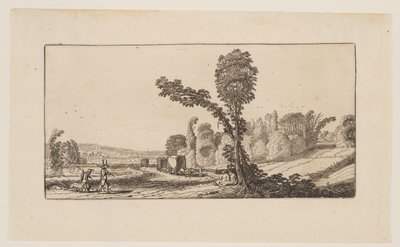 Paysage avec chasseurs et charrettes à foin, extrait de Six paysages - Jan van de Velde II