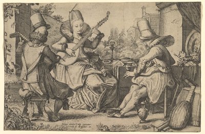 Deux hommes élégamment vêtus et une femme dans un jardin, 1613-41 - Jan van de Velde II