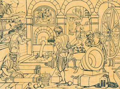 Fonderie de canons, dessin de Nova Reperta - Jan van der (1523 1605) Straet