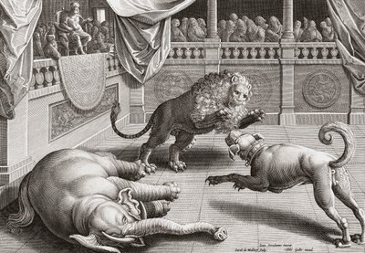 Alexandre le Grand regardant des animaux se battre, 16e siècle - Jan van der 1523 1605 after Straet
